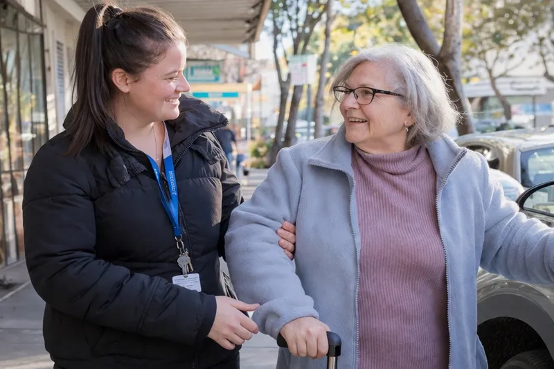 Evia Health carer supporting a participant with travel and transport