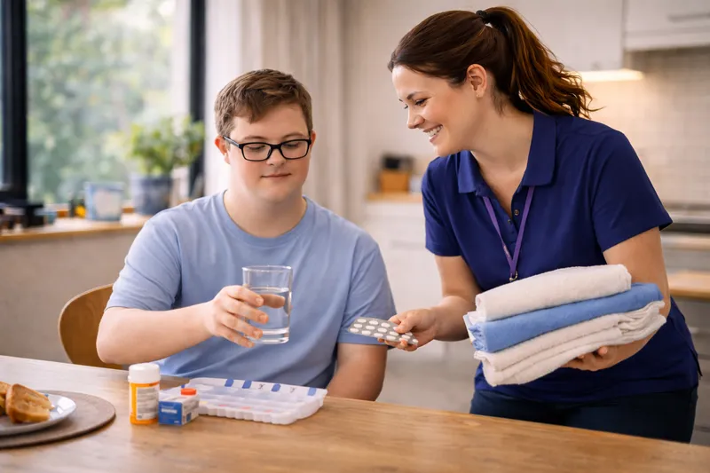 Support worker helping with daily tasks at home