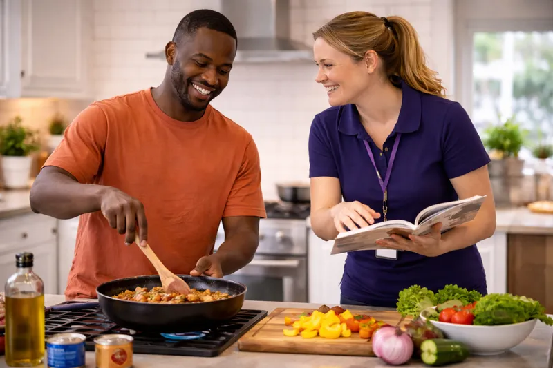 Participant developing everyday life skills with support