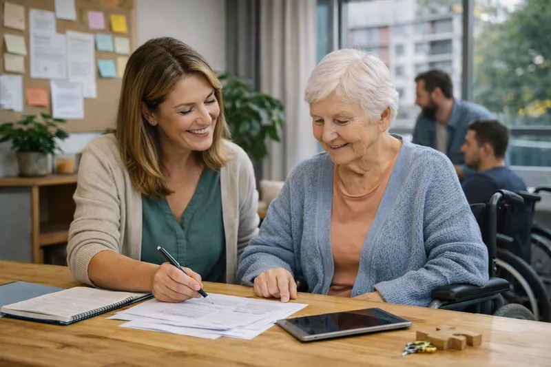 Support coordinator helping NDIS participant understand their plan